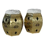 1970’s Asian Chinoiserie Regency Brass Hexagonal Pierced Garden Stools-Pair