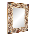 1970’s Custom Organic Coastal Seashell Mirror With Refinished Rattan Trim