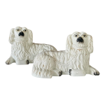 Antique English Staffordshire-Style Reclining Spaniel Dogs-Pair