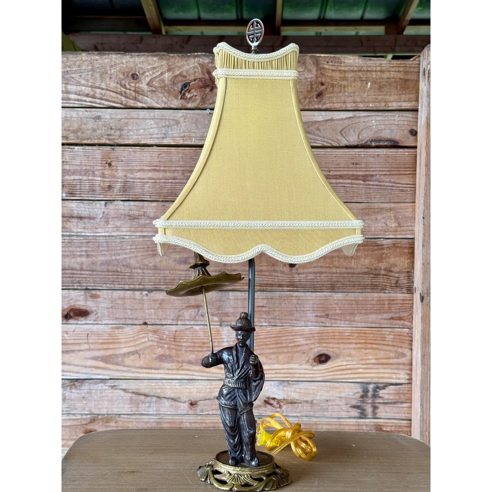 Chinoiserie Figural Pagoda Metal Table Table Lamp by Chelsea House