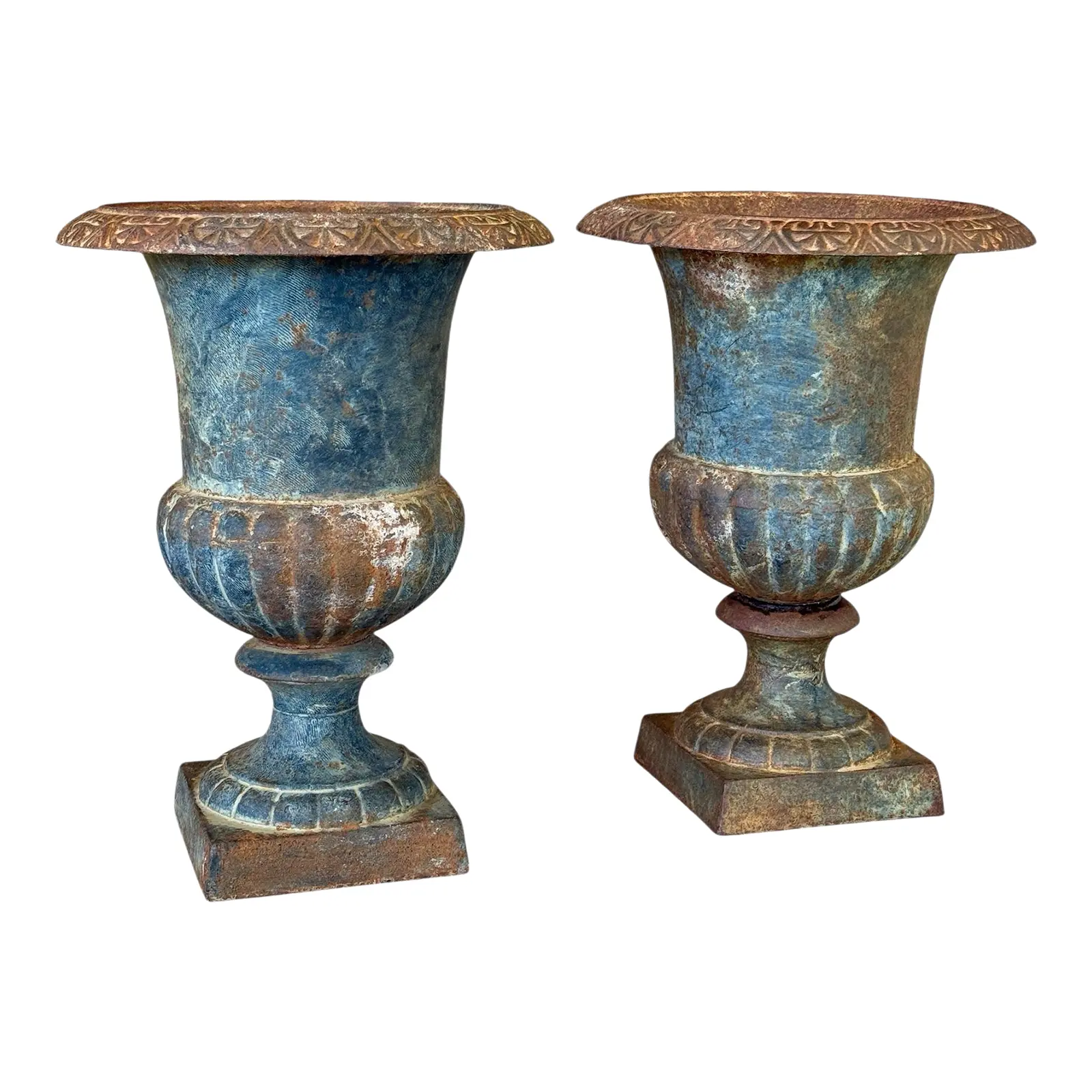 early-20th-century-french-cast-iron-medici-urn-planters-pair-1543 Early 20th Century French Cast Iron Medici Urn Planters – Pair - Image 1