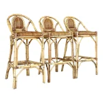 Late 20th Century Coastal Rattan With Rattan Weave Seats Barstools-Set of Three