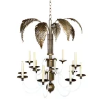 Late 20th Century Regency Brass Faux Bamboo Tole Palm Twelve Light Chandelier