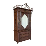 Maitland-Smith Chinoiserie Faux Bamboo & Woven Rattan Two-Piece Armoire