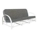 Mid-20th Century Coastal Bent Rattan Sofa by Ficks Reed With Houndstooth Upholstery