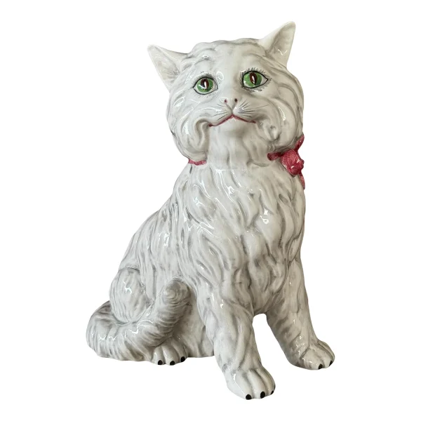 Mid-20th Century Italian Glazed Ceramic Persian Cat Sculpture