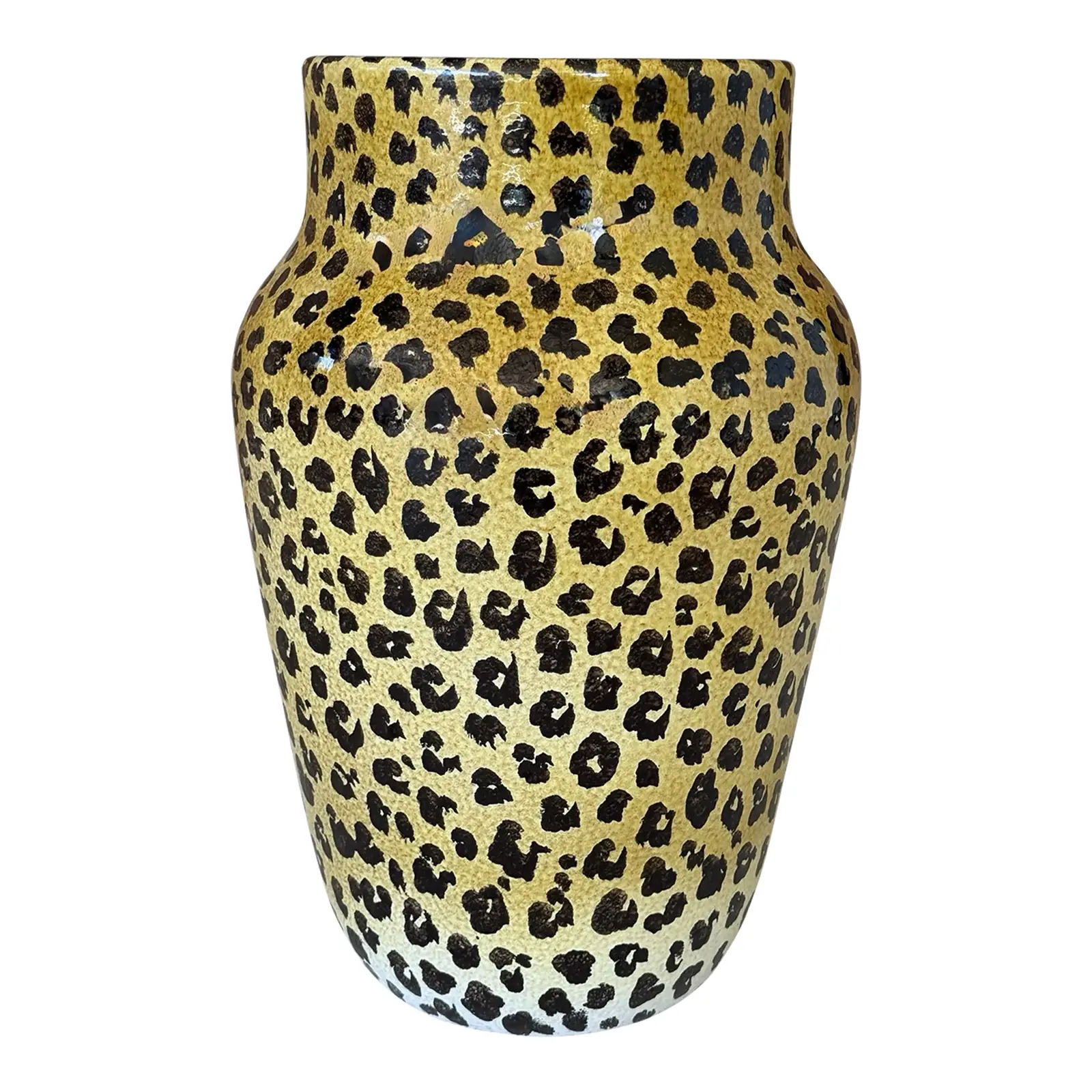 mid-20th-century-italian-hand-painted-leopard-glazed-ceramic-floor-vase- Mid-20th Century Italian Hand-Painted Leopard Glazed Ceramic Floor Vase - Image 1