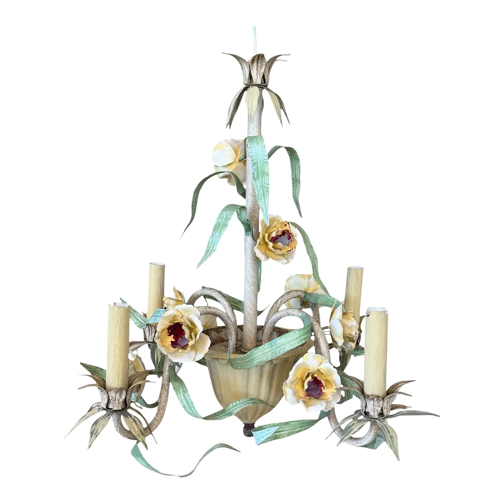 mid-20th-century-italian-regency-tole-floral-chandelier-7048 Mid-20th Century Italian Regency Tole Floral Chandelier - Image 1