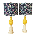 Mid-20th Century Pineapple Table Lamps With Whimsical Monkey Print Shades – Pair