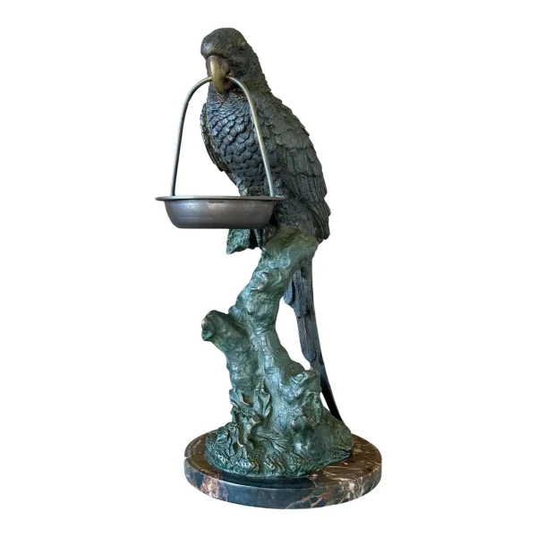 Mid-20th Century Regency Patinated Bronze Parrot Sculpture on Marble Base