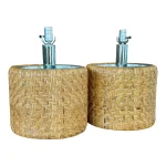 Pair of Mid-20th Century Organic Modern Rattan Weave and Chrome Table Lamps