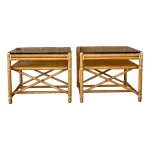 Pair of Vintage McGuire Organic Modern Rattan Side Tables With Cane Shelves and Glass Tops