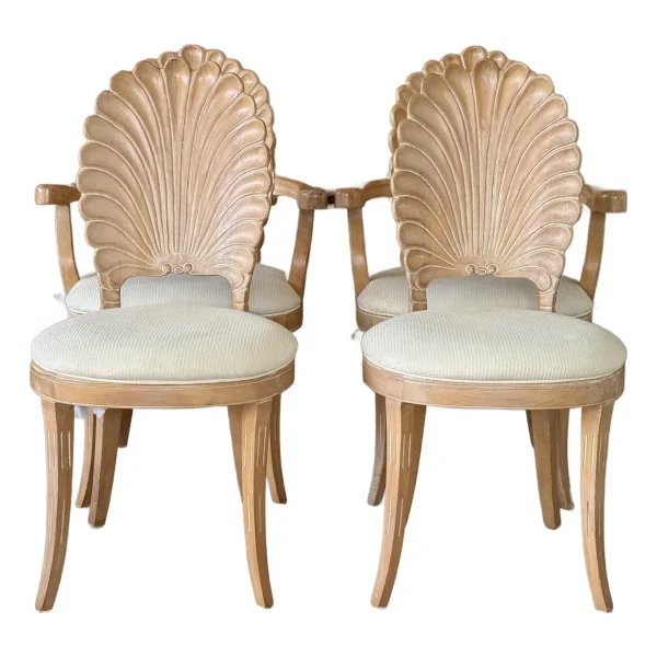 Set of Four Mid-20th Century Shell Carved Grotto Dining Chairs by Andre Originals
