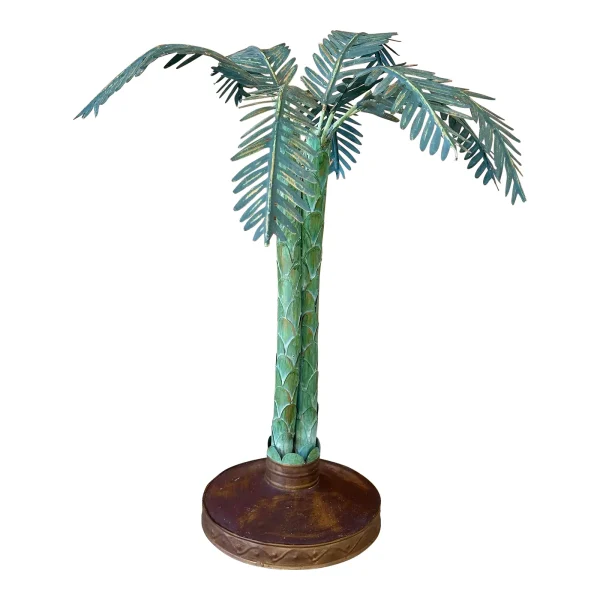 Vintage Coastal Metal Tole Patinated Palm Tree Decorative Object