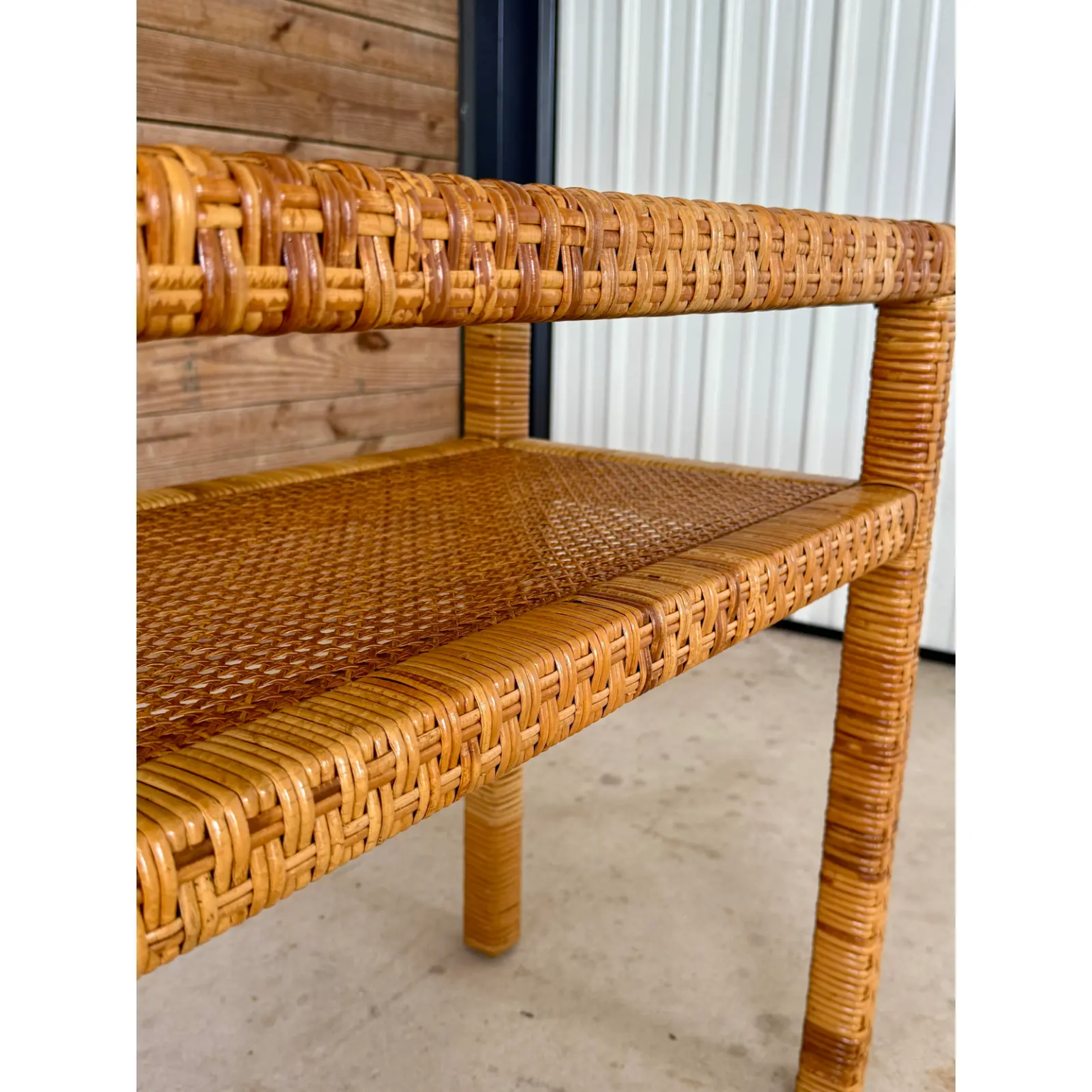 Vintage Coastal Organic Modern Rattan Wrap Console With Cane Insert ...