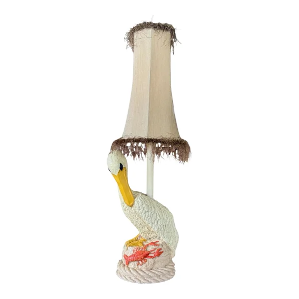 Vintage Coastal Pelican & Lobster Plaster Table Lamp With Shade