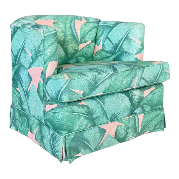 Vintage Coastal Regency Palm Leaf Swivel Barrel Tub Side Chair