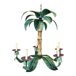 Vintage Coastal Sculptural Metal Tole Palm Leaf Chandelier