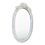 Vintage Coastal White Shabby Chic Faux Bamboo Pagoda Leaf Oval Wall Mirror