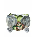 Vintage Fitz and Floyd Sculptural Elephant Cachepot Planter With Tropical Leaves