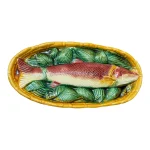 Vintage Majolica Trompe L’Oeil Trout Wall Object With Leaf Basketweave Motif